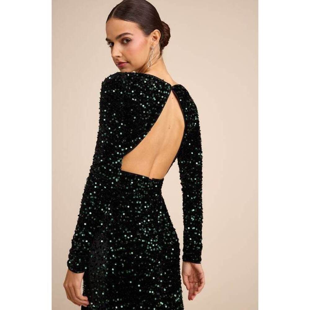 Lulus Rhonna Emerald Green Velvet Sequin Mermaid Maxi Dress - Size M